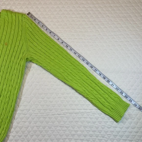 LAUREN Ralph Lauren V Neck Cable Knit Vintage Sweater. Bright Green. Size Large. - Picture 5 of 8